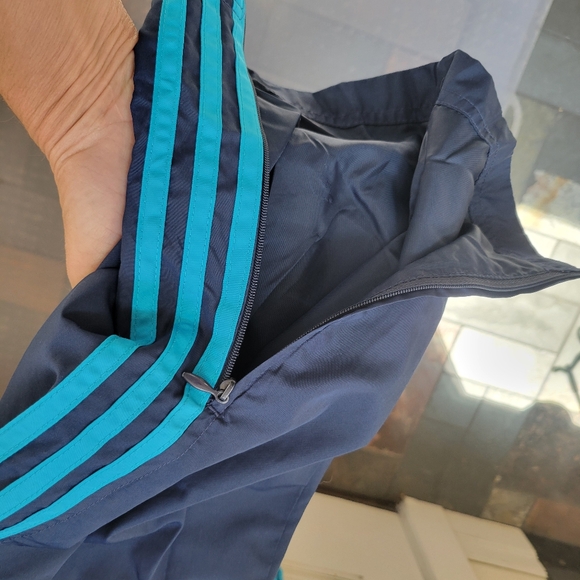 Vintage Adidas Track Pants Dark Blue Polyester Light Blue Baggy - Size L - Picture 6 of 7